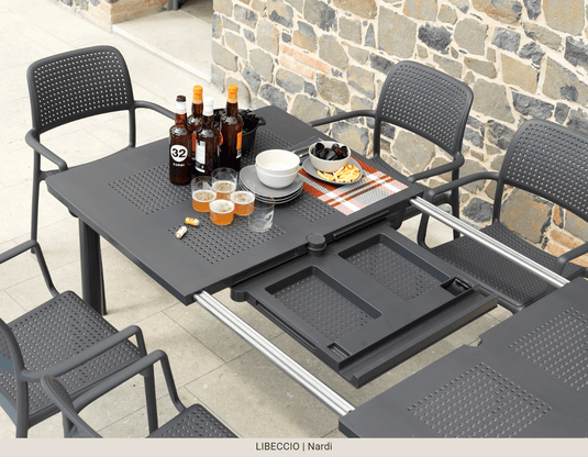 Libeccio Extensible Table - Custom Wood DesignsNardi Libeccio extensible outdoor table in antracite finish, showcasing its sleek design and extendable surface for outdoor dining.Outdoor Table Nardi24575205075895Bianco