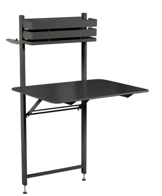 Fermob liquorice black foldable balcony table for outdoor or indoor use, compact metal furniture for apartments or hotel rooms