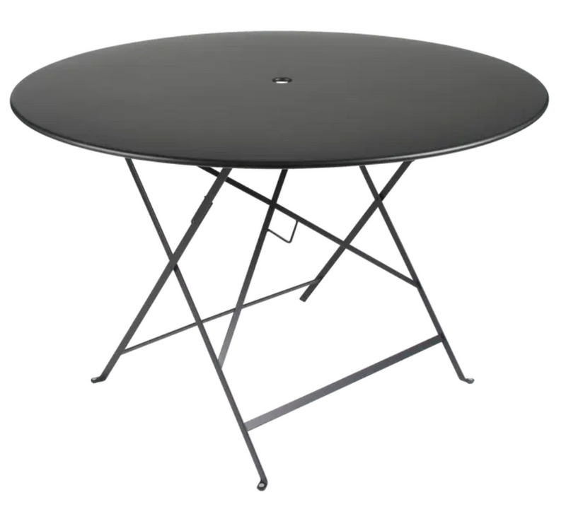 Load image into Gallery viewer, Fermob liquorice black round outdoor bistro table Ø117cm, six-seater metal dining table for patio or garden use.
