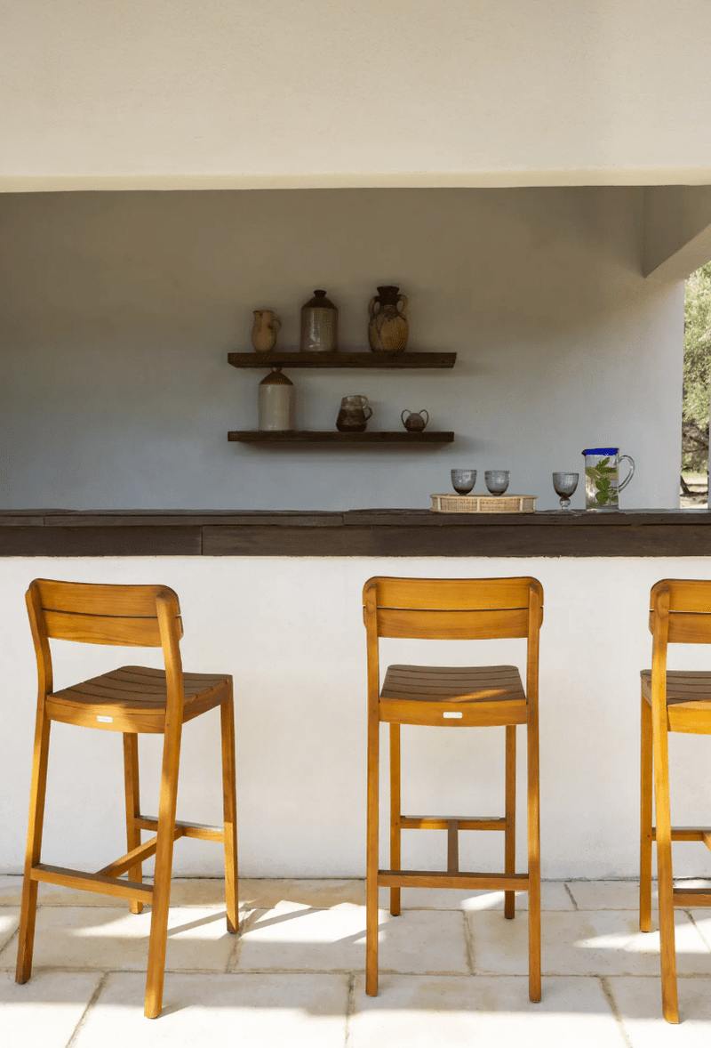 Load image into Gallery viewer, LODGE Bar Stool Teak - Custom Wood DesignsTeak LODGE bar stool by Custom Wood Designs, outdoor restaurant seating with natural wood finish and sturdy design.Bar Stool24575206591767

