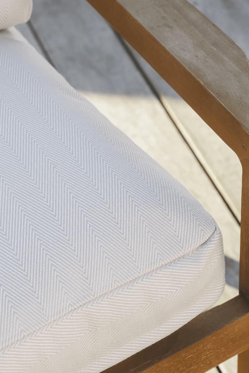 Load image into Gallery viewer, Lodge Low Armchair Teak - Custom Wood DesignsFermob Lodge outdoor teak armchair with low arms, ideal for hotel terrace seating, showcasing a stylish and comfortable design.Armchair Outdoor Teak24575192652279BeigeChevron
