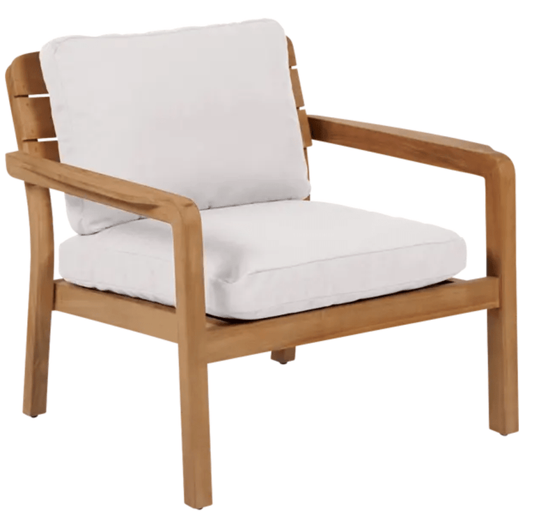 Load image into Gallery viewer, Lodge Low Armchair Teak - Custom Wood DesignsEcru outdoor teak armchair by Fermob with low arms, designed for hotel terrace seating, featuring a sleek, modern style.Armchair Outdoor Teak24575192188439Ecru
