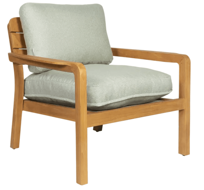 Load image into Gallery viewer, Lodge Low Armchair Teak - Custom Wood DesignsMeadow green Fermob Lodge low armchair with teak frame, outdoor teak armchair for hotel terrace seating on a sunny patio.Armchair Outdoor Teak24575191293527Meadow Green
