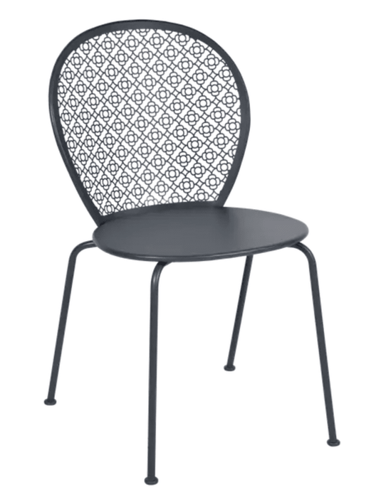 Antracite Fermob Lorette outdoor metal chair with colorful design, suitable for patio or garden seating.
