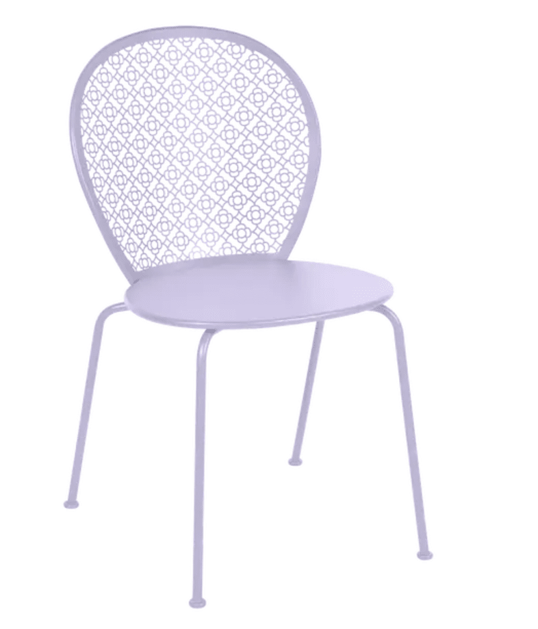 Load image into Gallery viewer, Colorful Fermob Lorette outdoor metal chair with a modern design, featuring a curved back and slim legs for outdoor patio use.
