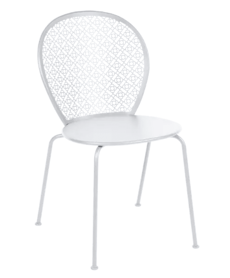 Load image into Gallery viewer, White Fermob Lorette metal outdoor chair with a sleek design, perfect for garden or patio seating.

