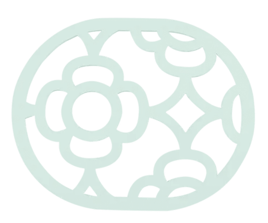 Ice mint Fermob LORETTE non-slip metal trivet pad, 22 x 17.5 cm, with textured surface for heat protection and stability.