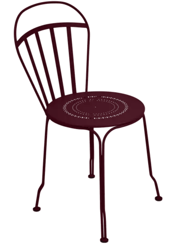 Load image into Gallery viewer, Black Fermob Louvre outdoor chair with black cherry finish, featuring a modern design and durable metal frame.
