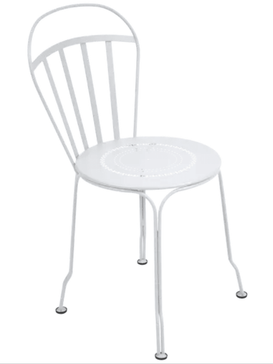 Fermob Cotton White Louvre outdoor chair with sleek design, sturdy frame, and comfortable seating for outdoor patio or garden.