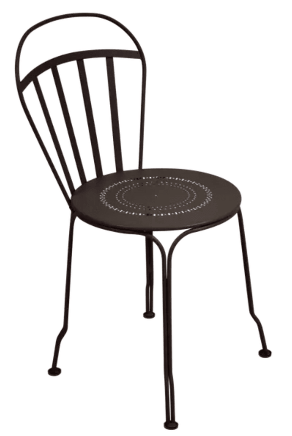 Load image into Gallery viewer, Fermob Louvre outdoor chair with a curved metal frame and slatted seat, designed for stylish outdoor seating.
