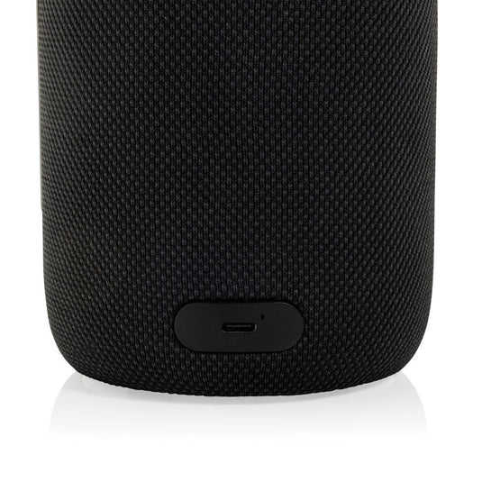 XD Xclusive Lux RCS recycled plastic 10W speaker lamp with custom wood design, black ABS, and integrated audio functionality.
