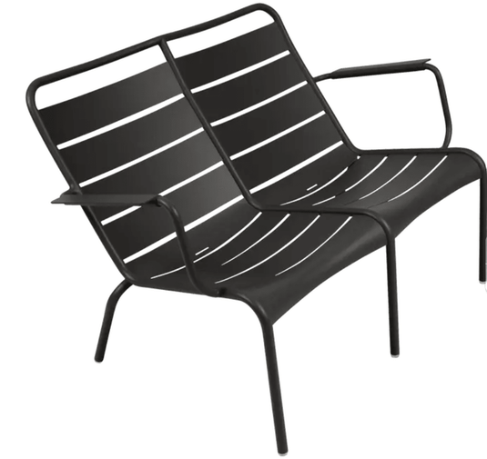 Luxembourg Duo Low Armchair by Fermob, featuring a Liquorice-colored Fermb Kids Corner Contract Bench with a modern design.