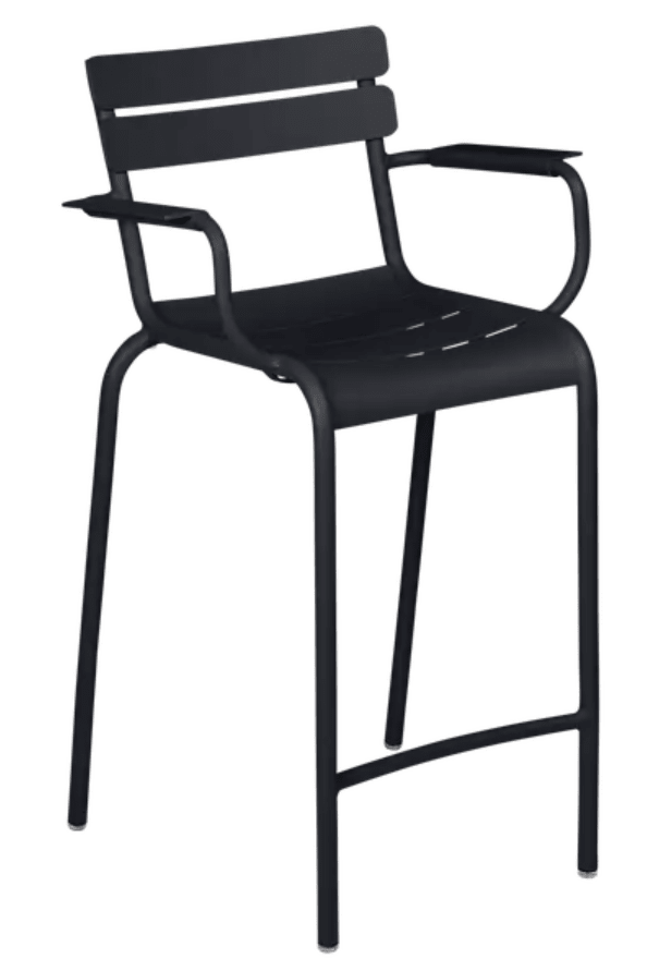 Load image into Gallery viewer, Luxembourg high bar armchair by Fermob in anthracite color, featuring a sleek metal design and high armrests.

