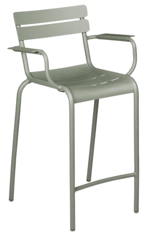 Luxembourg high bar armchair by Fermob featuring a cactus green finish, modern design with high armrests, ideal for stylish bar seating