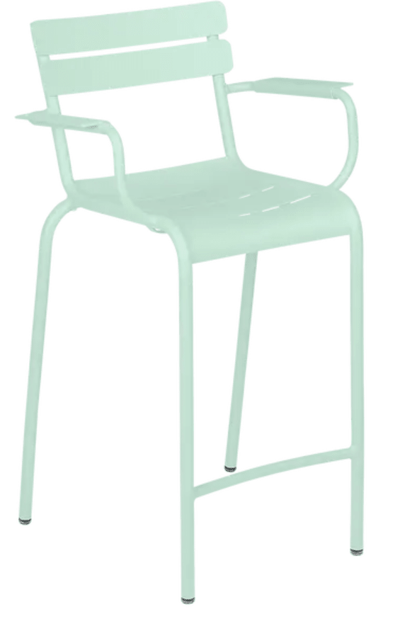 Load image into Gallery viewer, Ice Mint Fermob Luxembourg high bar armchair with high armrests, modern design, and metal frame, suitable for outdoor or indoor use
