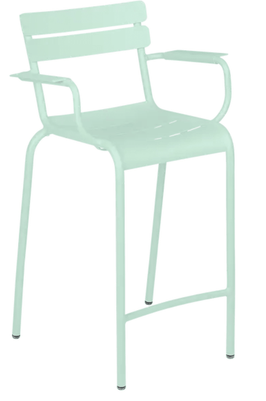 Ice Mint Fermob Luxembourg high bar armchair with high armrests, modern design, and metal frame, suitable for outdoor or indoor use