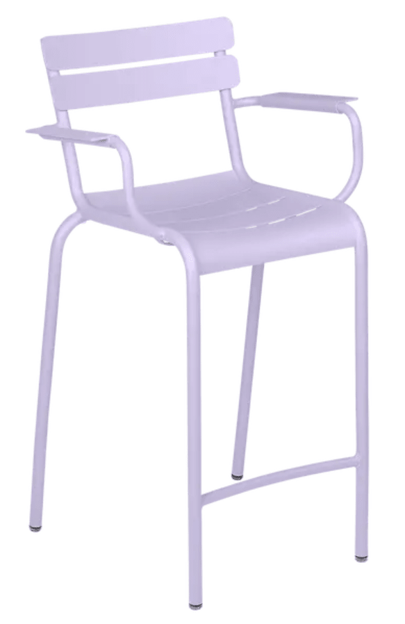 Load image into Gallery viewer, Marshmallow blue Fermob Luxembourg high bar armchair with a sleek, modern design and high armrests.
