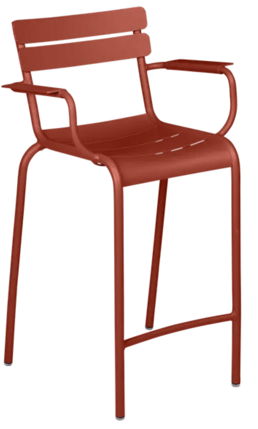 Red Ochre Fermob Luxembourg high bar armchair with a sleek design, featuring a high backrest and modern style.