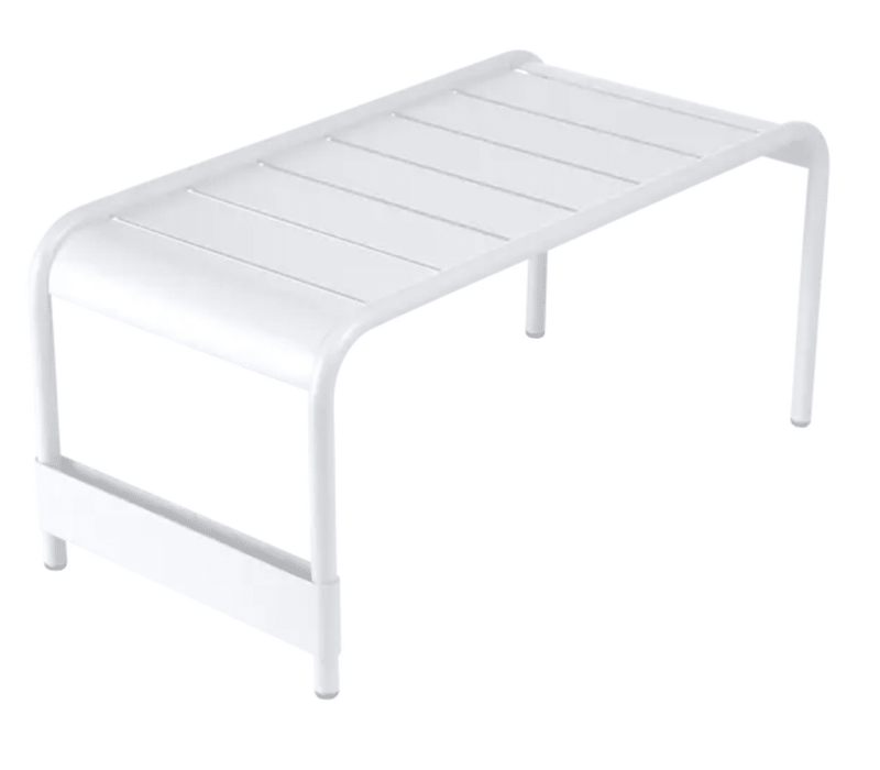 Load image into Gallery viewer, Fermob Luxembourg large low table and bench in cotton white, measuring 86x44, showing a sleek, modern outdoor furniture piece.
