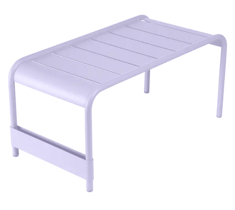 Load image into Gallery viewer, Fermob Luxembourg large low table and bench in a marshmallow color, measuring 86x44 centimeters, made of outdoor-friendly material.
