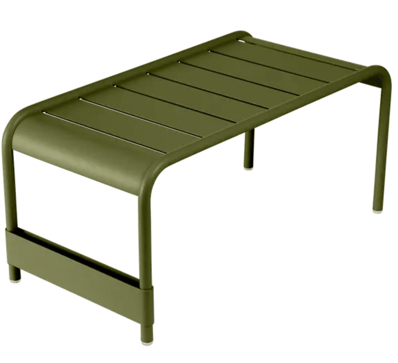Load image into Gallery viewer, Fermob Luxembourg Large Low Table Bench in Pesto color, 86x44 cm, outdoor furniture with a modern, sturdy design
