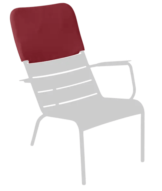 Fermob Luxembourg low armchair headrest in vibrant chili color, designed for comfortable lounge seating.