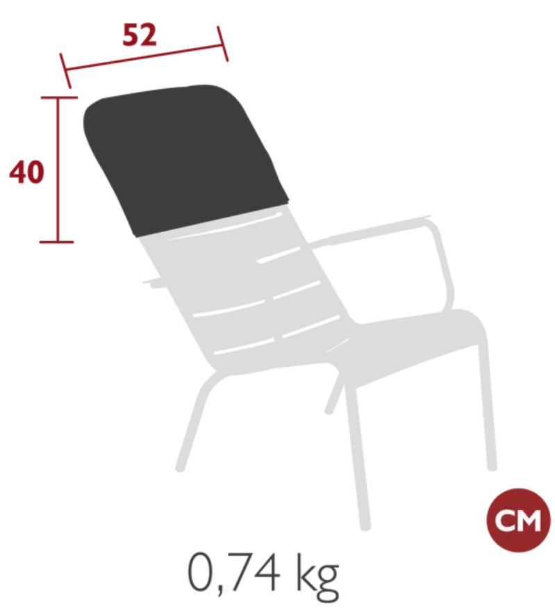 Load image into Gallery viewer, Fermob Luxembourg low armchair headrest with cushioned padding and adjustable strap for comfortable outdoor seating.

