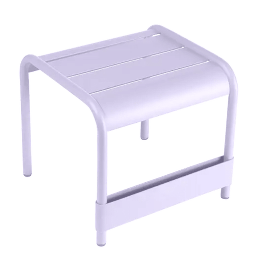 Fermob Luxembourg small low table or footrest with a marshmallow color, measuring 44x42 cm, suitable for indoor or outdoor use.