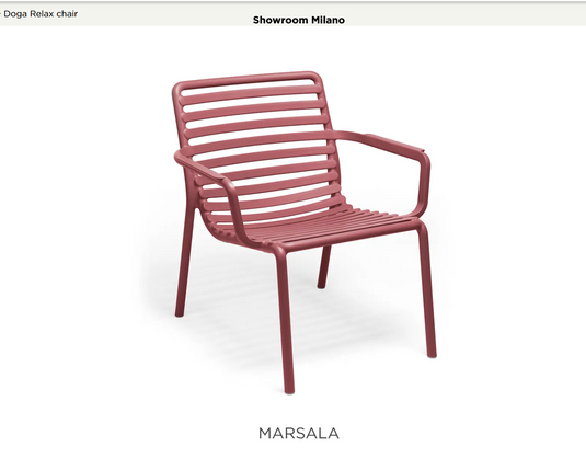 Nardi Doga Relax outdoor chair with a stylish marsala finish, featuring a comfortable design for outdoor relaxation.
