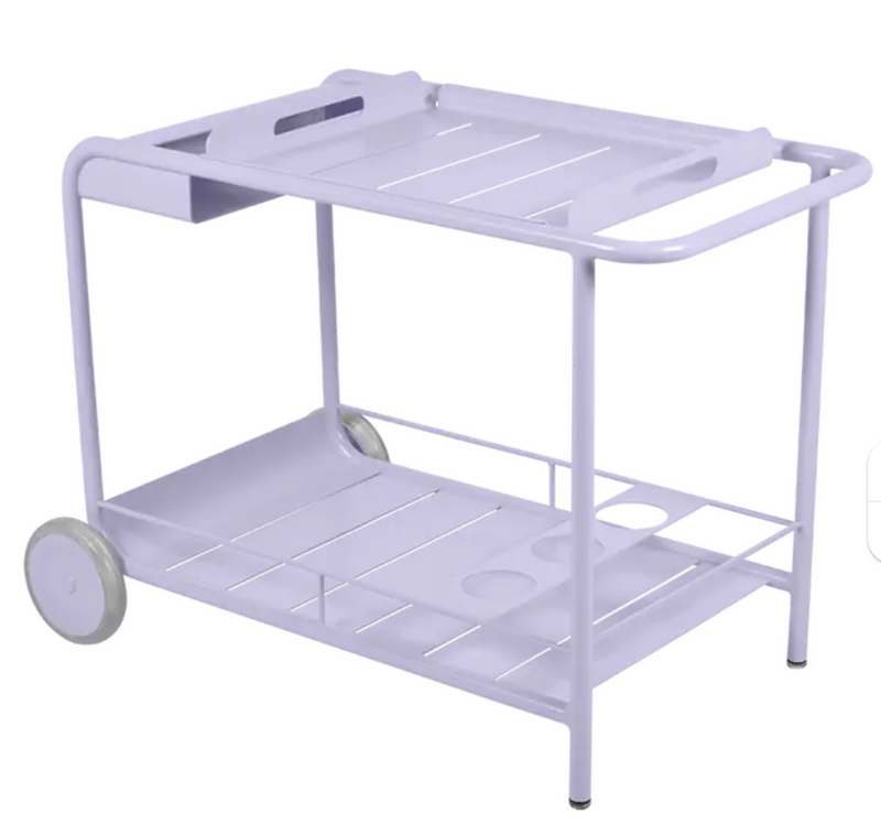 Load image into Gallery viewer, Fermob Luxembourg side bar trolley with wheels, designed for restaurant terrace drinks service, featuring a sleek, modern table design.
