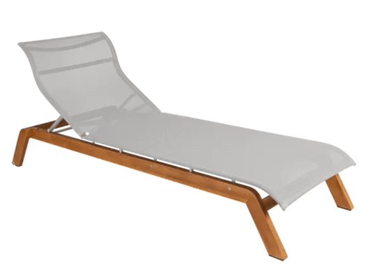 MAUI Teak Sunlounger - Custom Wood DesignsFermob Maui teak sunlounger with silver grey Batyline fabric and teak base, outdoor furniture for relaxing in the sun.Teak Sunlounger24575194041783SilverGrey