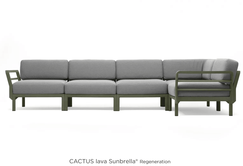 Load image into Gallery viewer, Maximo 5 Modular Outdoor Sofa Seating System - Custom Wood DesignsMaximo 5 modular outdoor sofa by Custom Wood Designs, featuring cactus lava cushions on a hotel terrace seating system.Modular Sofa Outdoor24575214735511Cactus Lava
