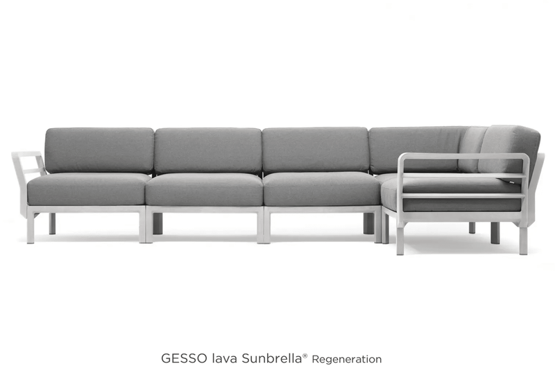 Load image into Gallery viewer, Maximo 5 Modular Outdoor Sofa Seating System - Custom Wood DesignsMaximo 5 modular outdoor sofa by Custom Wood Designs, showing a stylish outdoor seating system on a hotel terrace.Modular Sofa Outdoor24575214868279Gesso Lava
