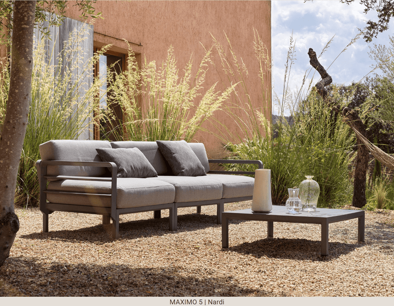 Load image into Gallery viewer, Maximo 5 Modular Outdoor Sofa Seating System - Custom Wood DesignsMaximo 5 modular outdoor sofa seating system by Custom Wood Designs, showing stylish outdoor furniture for hotel terrace.Modular Sofa Outdoor24575214437207Terra Lava
