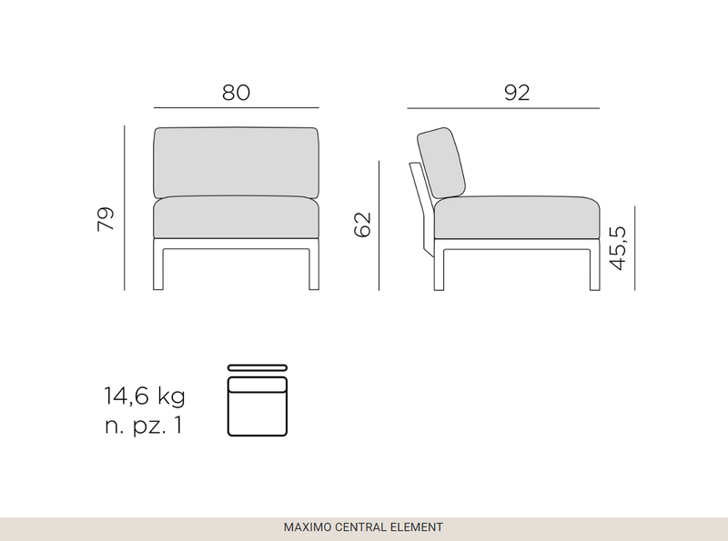Load image into Gallery viewer, Maximo Modular Centre Seat Sofa Middle - Custom Wood DesignsNardi Maximo modular sofa with central middle seat, outdoor hospitality furniture, showing plush cushions and modern designModular Sofa24575218909143Terra Timo
