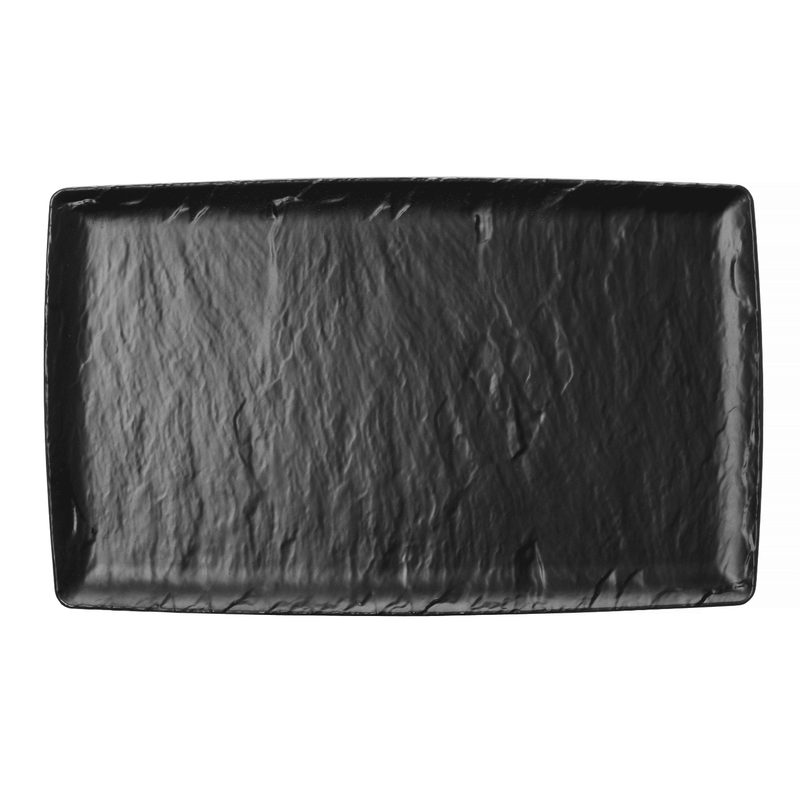 Load image into Gallery viewer, Melamine Platter Rock, Black, GN 1/3, 176x325mm - Custom Wood DesignsBlack melamine platter by Fine Dine, GN 1/3 size, measuring 176x325mm, with a smooth, durable surface for serving.Platter562642
