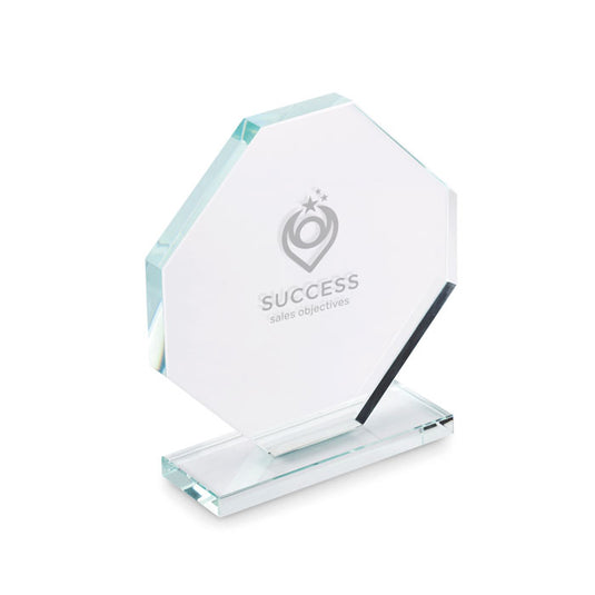 Octagon crystal award with logo branding example
