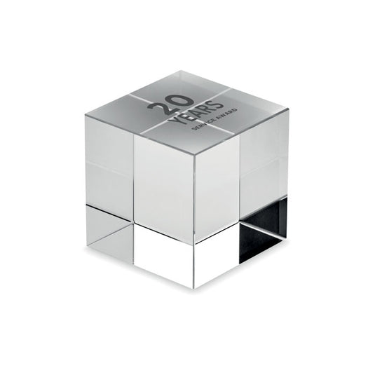 Glass cube award with logo branding example