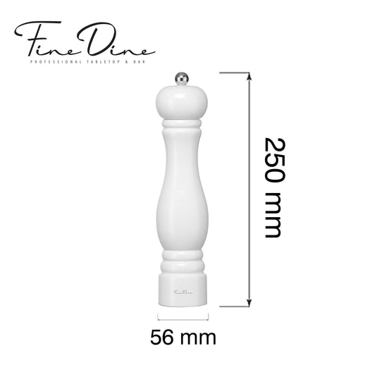 Monolith salt mill with ceramic grinding mechanism, white, 250mm - Custom Wood DesignsWhite Monolith salt mill by Fine Dine with ceramic grinding mechanism, 250mm tall, shown with salt inside and grinding in action.salt mill469866