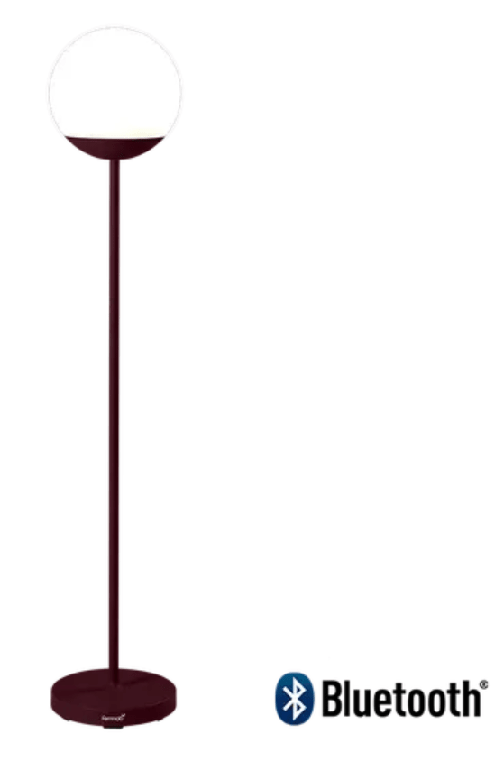 Load image into Gallery viewer, Black Fermob MOOON! wireless floor lamp standing 134 cm tall with a sleek, modern design and a black cherry finish.
