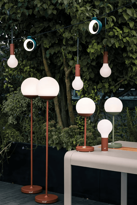Fermob MOOON! wireless floor lamp, 134 cm tall with a moon-inspired design, modern lighting for living spaces