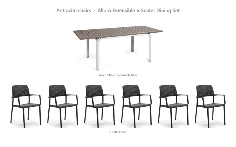 Load image into Gallery viewer, Nardi Alloro Extensible 6-Seater Dining Set – Antracite chairs
