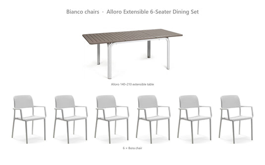 Nardi Alloro Extensible 6-Seater Dining Set – Bianco chairs