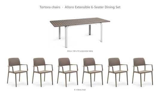 Nardi Alloro Extensible 6-Seater Dining Set – Tortora chairs