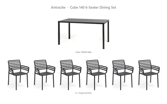Nardi Cube 140 6-Seater Dining Set – Antracite
