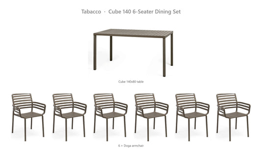 Nardi Cube 140 6-Seater Dining Set – Tabacco