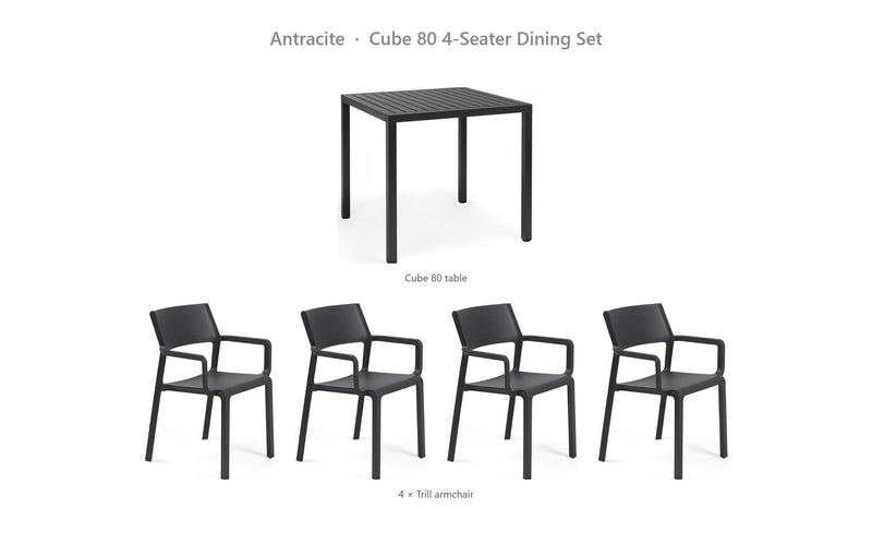 Load image into Gallery viewer, Nardi Cube 80 4-Seater Dining Set – Antracite
