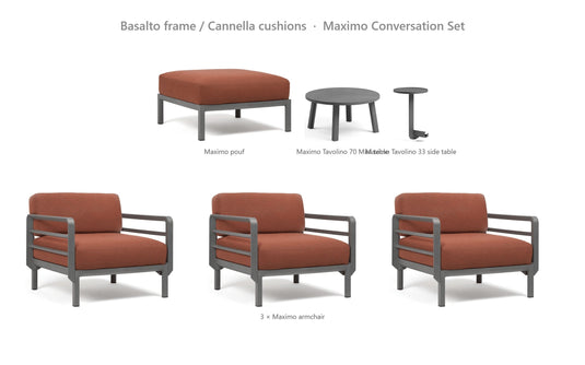 Nardi Maximo Conversation Set – Basalto frame / Cannella cushions