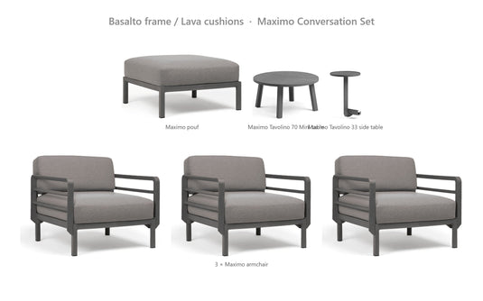 Nardi Maximo Conversation Set – Basalto frame / Lava cushions