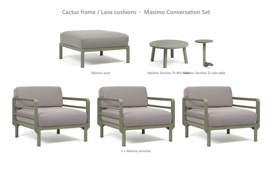 Nardi Maximo Conversation Set – Cactus frame / Lava cushions